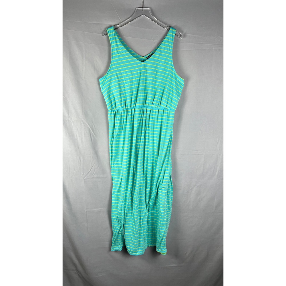 Faded Glory Maxi Dress Womens 2XL Turquoise Yellow Striped Cinched Waist V Neck